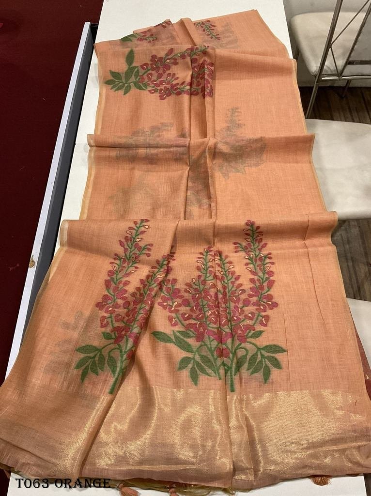 women soft muga orange silk sa 1718259723 Women Soft Muga Orange Silk Saree With Floral Weaving Pattern