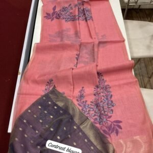 Women Soft Muga Pink Silk Saree With Floral Weaving Pattern