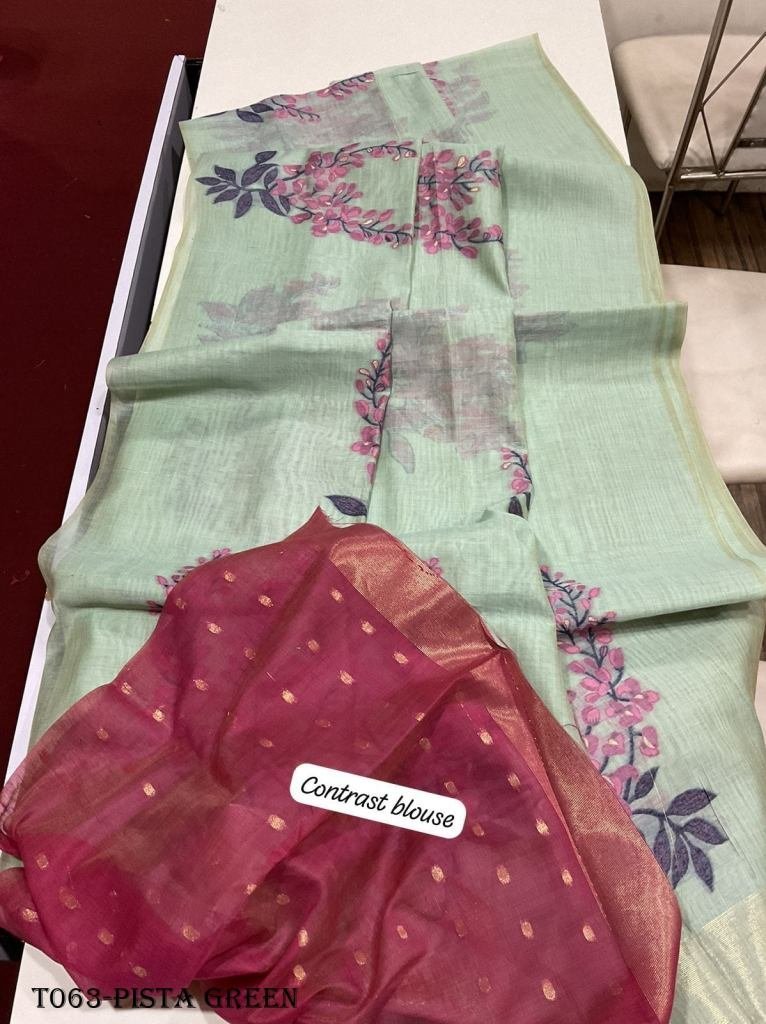 women soft muga pista green si 1718259660 Women Soft Muga Pista Green Silk Saree With Floral Weaving Pattern