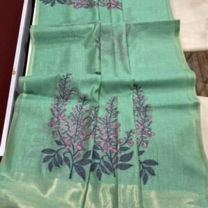 Women Soft Muga Sea Green Silk Saree With Floral Weaving Pattern