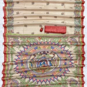 Women Soft Tussar Coffee Silk Saree With Madhubani Prints