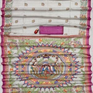 Women Soft Tussar Gary Silk Saree With Madhubani Prints
