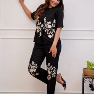 Women Wear Black Embroidery Work Co Ord Set
