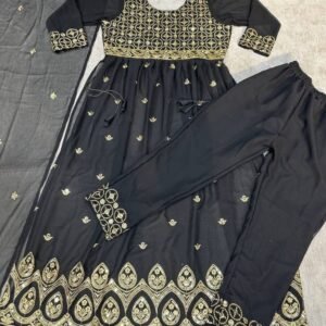 Women Wear Black Georgette With Design Kurti Pant Dupatta Set