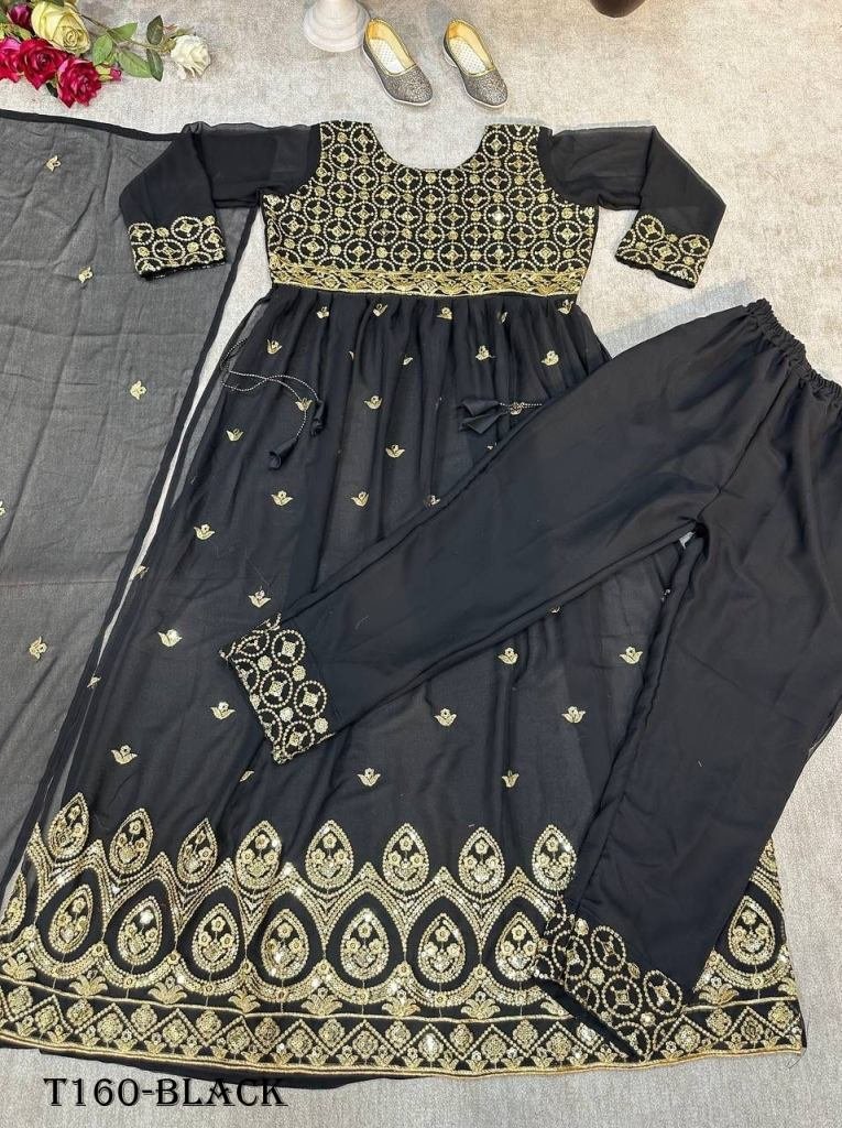 women wear black georgette wit 1719921679 Women Wear Black Georgette With Design Kurti Pant Dupatta Set