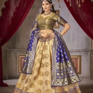 Women Wear Cream Jaquard Silk Lehenga Choli