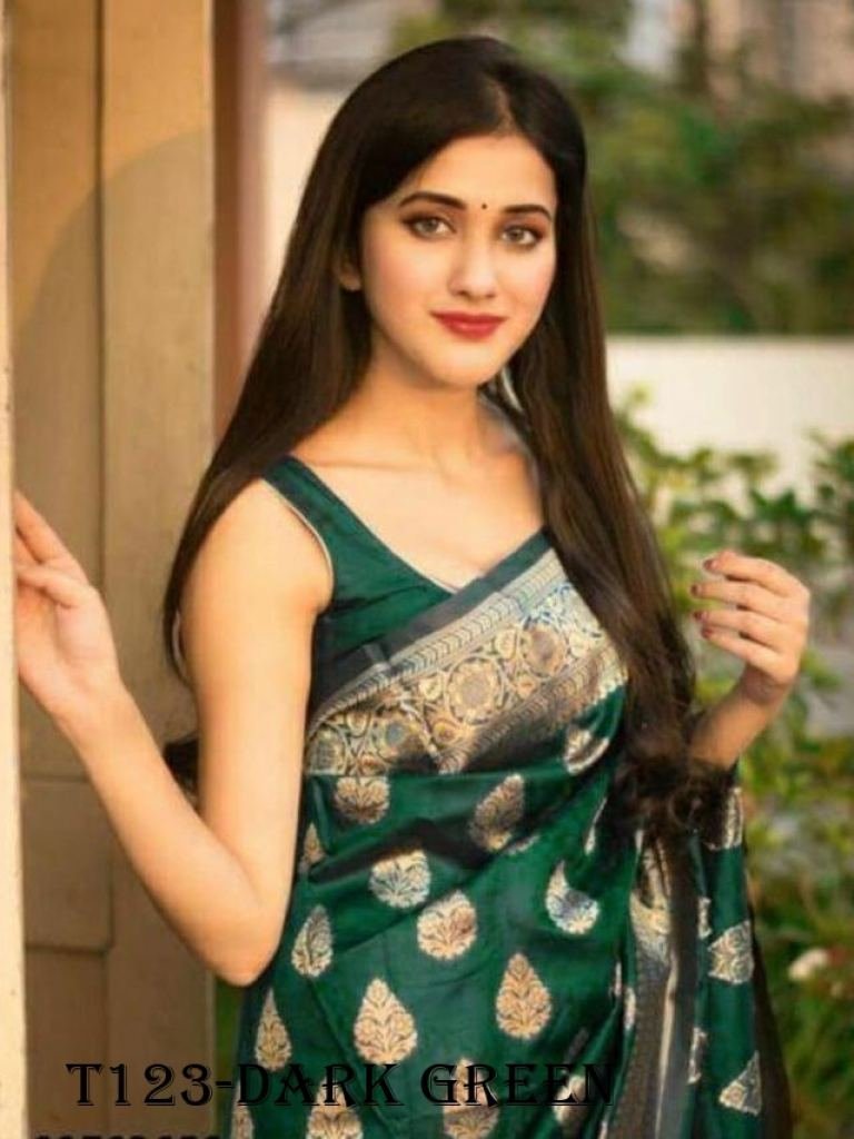 women wear dark green soft lic 1719044833 Women Wear Dark Green Soft Lichi Silk Saree For Women