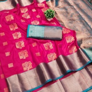 Women Wear Dark Pink Soft Silk Sarees With Design Border