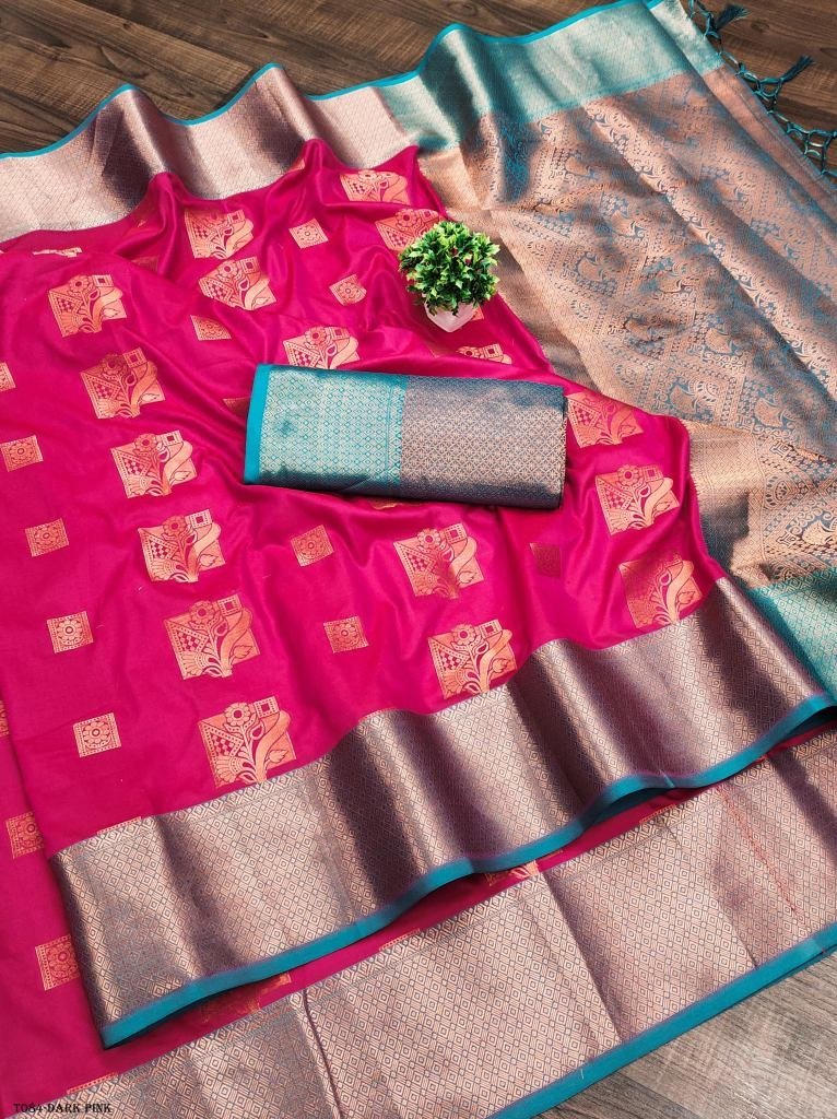 women wear dark pink soft silk 1718622717 Women Wear Dark Pink Soft Silk Sarees With Design Border
