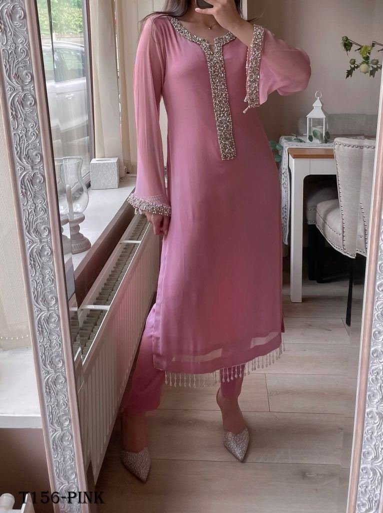 women wear georgette moti hand 1719836675 Women Wear Georgette Moti Hand Work Kurti Pant Dupatta Set