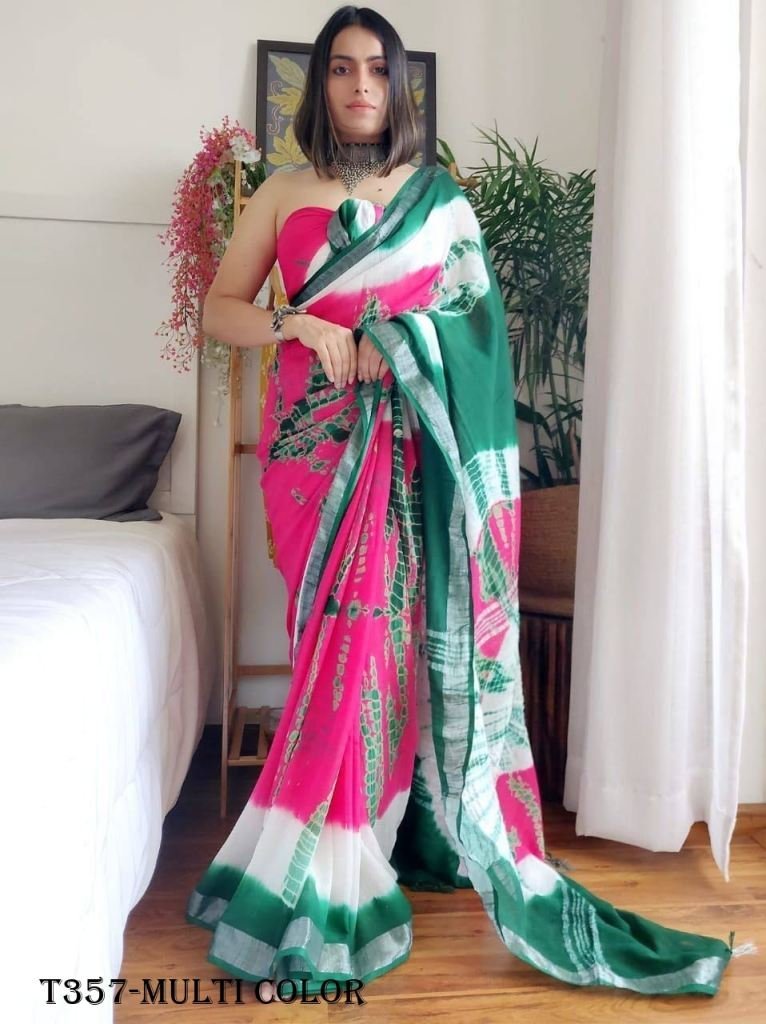 women wear multi color shibori 1725011989 Women Wear Multi Color Shibori Saree With Blouse