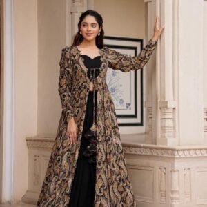 Rayon Black Georgette 3 Piece Indo Western Suit