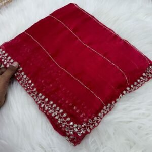 Women Wear Red Jimmy Choo Handwork Saree