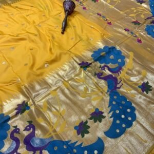 Women Wear Soft Kanchivaram Yellow Pethani Silk Saree
