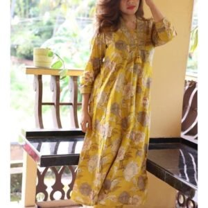 Women Wear Yellow Kurti Pant Set With Beautiful Embroidery work