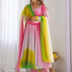 Womens Multi Colour Full Length Anarkali Dress with Dupatta