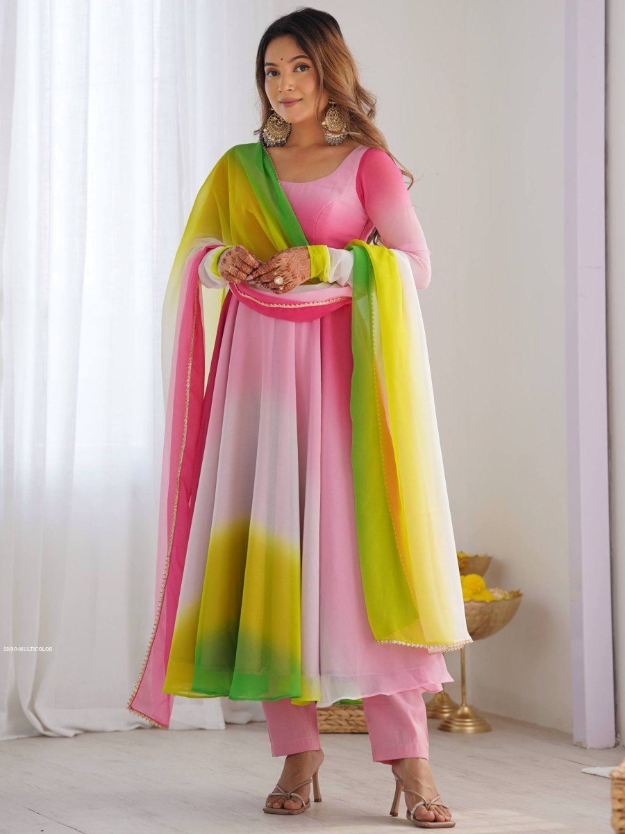 womens multi colour full lengt 1777447537 Womens Multi Colour Full Length Anarkali Dress with Dupatta