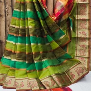 Womens Wear Green Silk Pathani Saree With Zari Lining