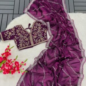 Womens Wear Maroon Pure Soft Jimmy Choo Silk Saree