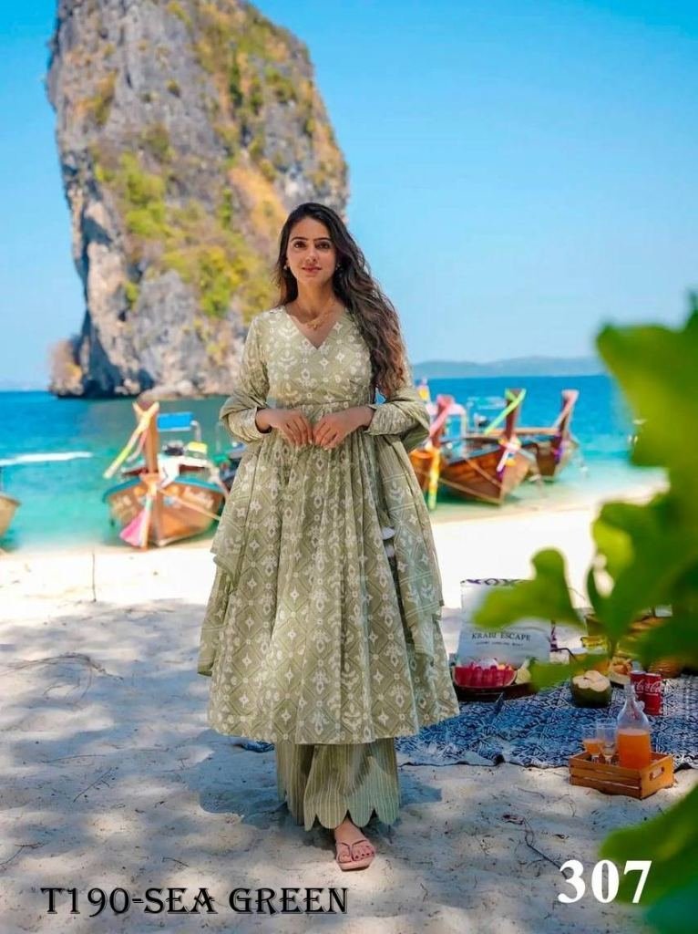 womens wear sea green pure mus 1720501481 Womens Wear Sea Green Pure Muslin With Kurti Pant Dupatta Set