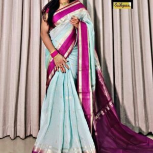 Womens Wear Sky Blue Soft Viscose Kovaipattu Saree With Zari Weaving