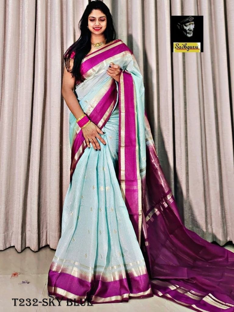 womens wear sky blue soft visc 1721020236 Womens Wear Sky Blue Soft Viscose Kovaipattu Saree With Zari Weaving