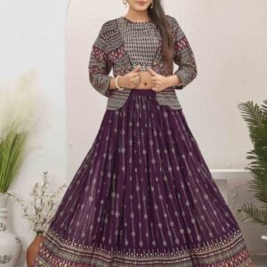 Wonderful Wine Georgette Readymade Lehenga With Jacket