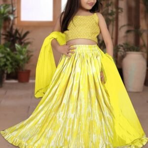 Yaana vol 1 By Aayaa Yellow Striped Blouse with Gaji silk lehenga for Kids Girls 104