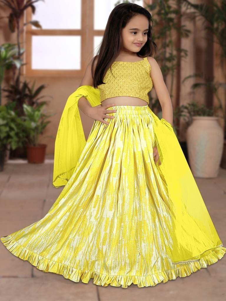 yaana vol 1 by aayaa yellow st 1712982140 Yaana vol 1 By Aayaa Yellow Striped Blouse with Gaji silk lehenga for Kids Girls 104