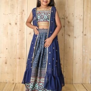 Yaana vol 2 By Aayaa Blue Floral Digital Print Kids lehenga Choli with Shrug 205