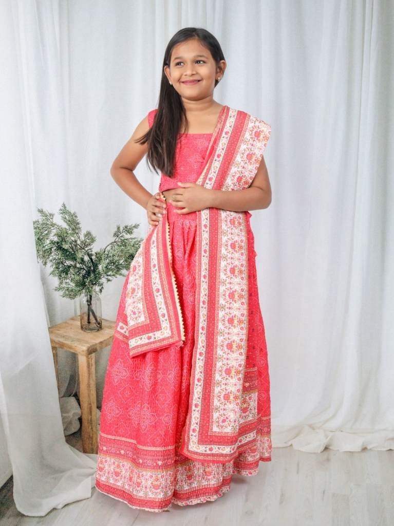 yaana vol 2 by aayaa light pea 1712981054 Yaana vol 2 By Aayaa Light Peach Floral Digital Print Kids lehenga Choli 206