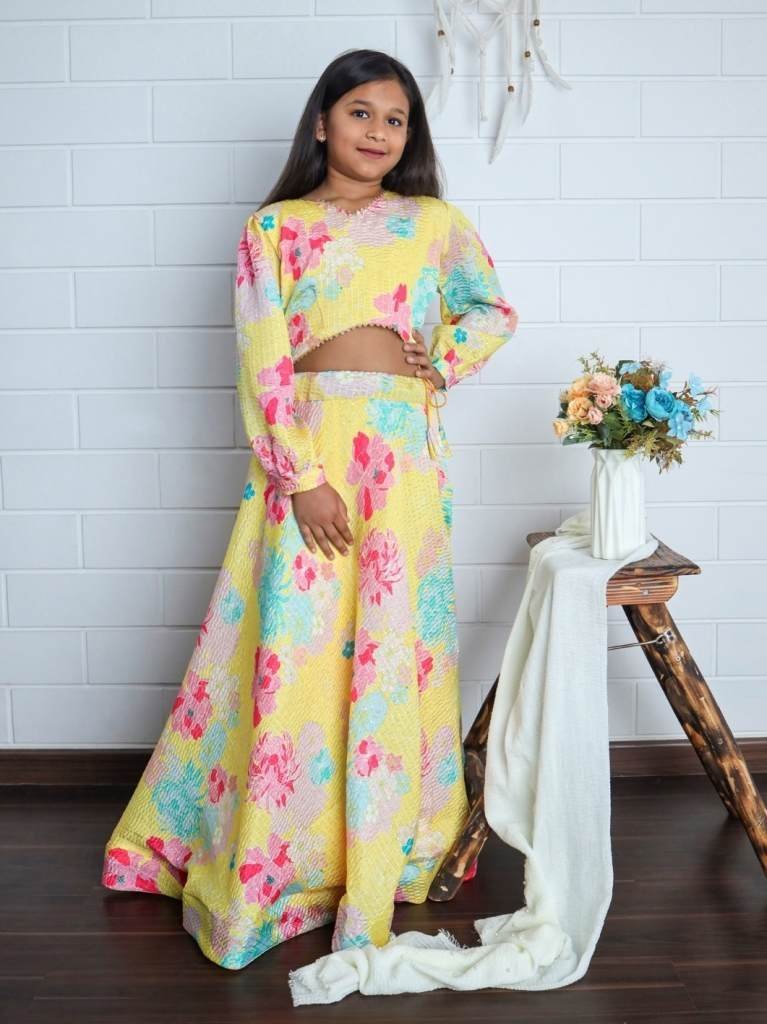 yaana vol 2 by aayaa yellow fl 1712980296 Yaana vol 2 By Aayaa Light Yellow Floral Digital Print Kids lehenga Choli 201