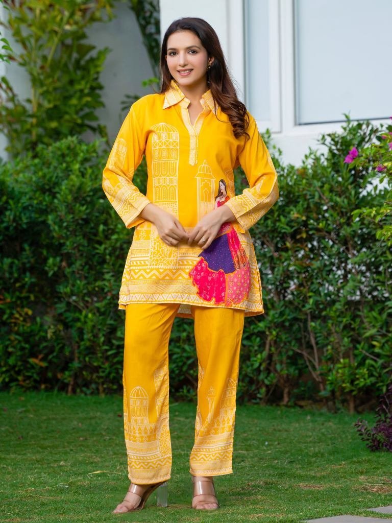 yellow abstract printed muslin 1748698857 Yellow Abstract Printed Muslin Silk Coord