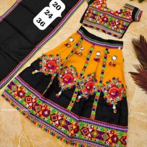 Yellow And Black Navratri Traditional Lehenga For Kids