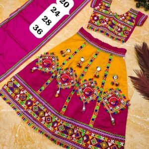 Yellow And Pink Navratri Traditional Lehenga For Kids