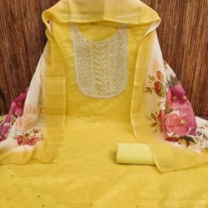 Yellow Beautiful Neck Work Santoon Unstitch Dress Material
