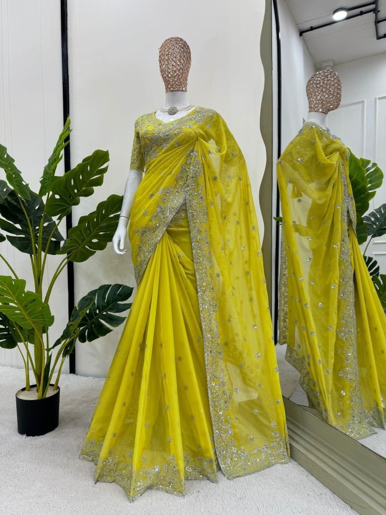yellow beautiful wedding wear 1731759788 Yellow Beautiful Wedding Wear Tibby Silk Saree