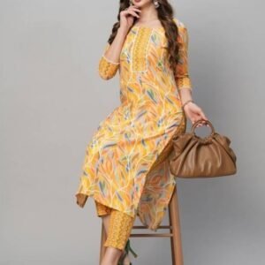 Yellow Color Exclusive Digital Print Soft Cotton Kurti and Pant Set