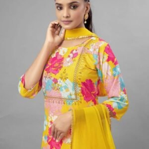 Yellow Color Floral Printed Fancy Kurti Pant With Dupatta