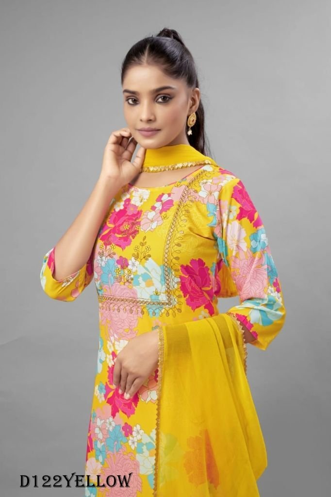 yellow color floral printed fa 1718887797 Yellow Color Floral Printed Fancy Kurti Pant With Dupatta