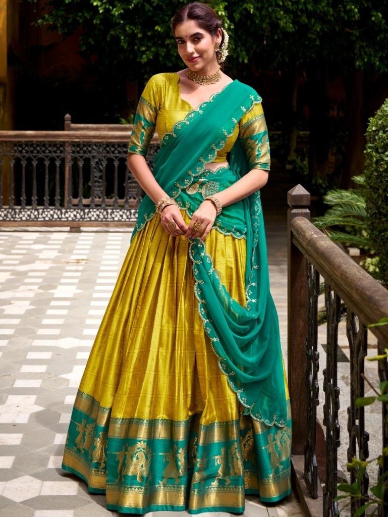 yellow color south india haif 1759487410 Yellow Color South India Haif Lehenga Saree