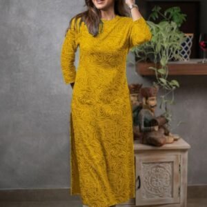 Yellow Cotton Printed Daily Wear Kurti
