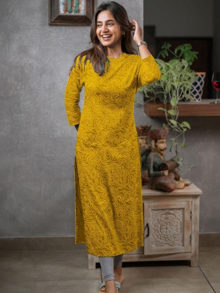 yellow cotton printed daily we 1735374812 Yellow Cotton Printed Daily Wear Kurti