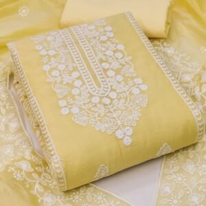 yellow designer embroidery santoon dress material
