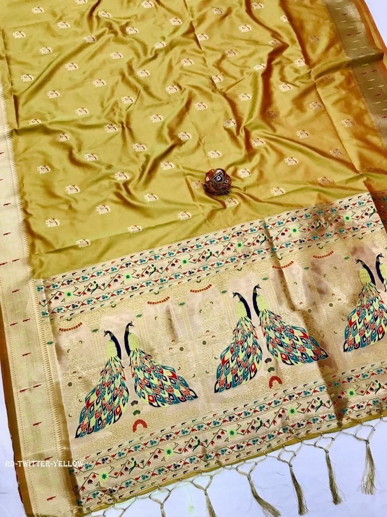 yellow designer kanchipuram pa 1712913721 Yellow Designer Kanchipuram Paithani Silk Saree