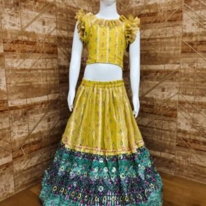 Yellow Designer Kids Girls Multi Work Georgette Lehenga Choli