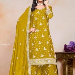 Yellow Designer Sharara Set With Embroidery Sequence Design Work
