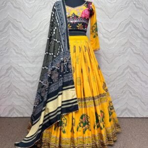Yellow Digital Printed Navratri Lehenga Choli With Real Mirror Work