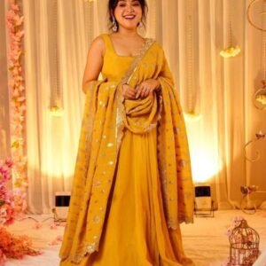 Yellow Elegance Chinnon Silk Anarkali Gown