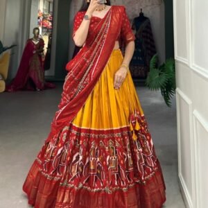 Yellow Elegant Dola Silk Patola Lehenga Choli by fab funda